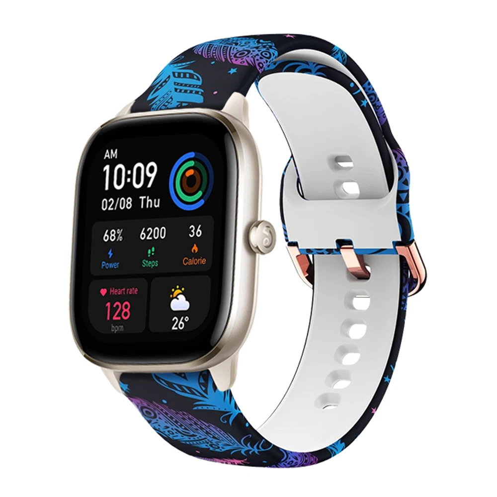 Feather Printed strap for Amazfit GTS 3 2 2E 2mini Romantic silicone strap for Amazfit GTR Mini Official Band for Amazfit Active