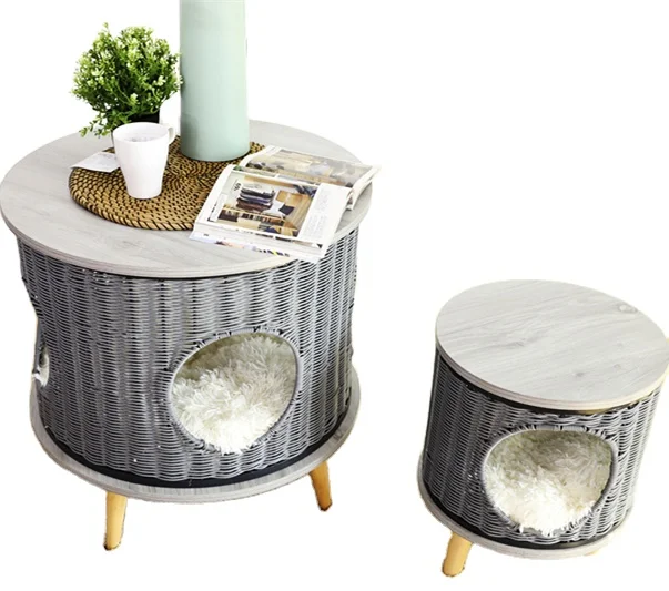 Ecofriendly Rattan Material Home Decoration Taboret Furniture With Window Cat Comfort Beds Cave