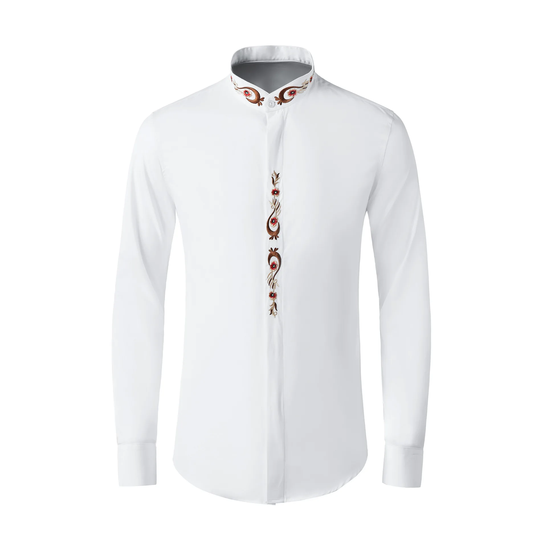 Fengwei embroidered long sleeved Chinese style men's clothing standing collar men's shirt ethnic clothing in stock