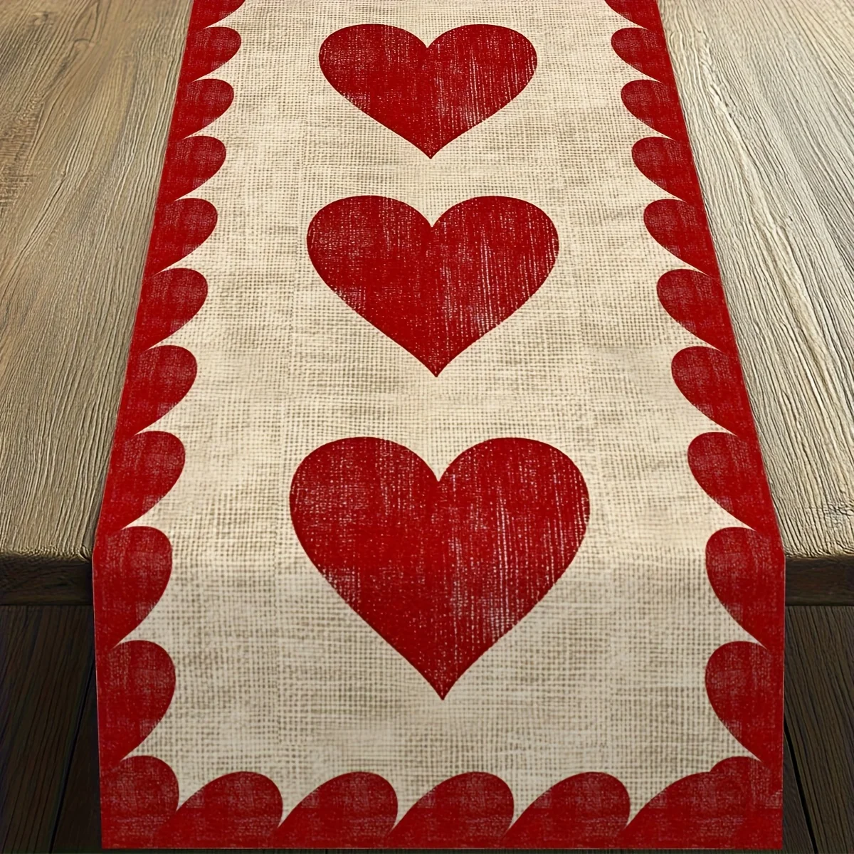 Bohemian Love Table Runner - Red and White Heart Geometric Print Valentine's Day Mother's Day National Day Holiday Home Decor Gi