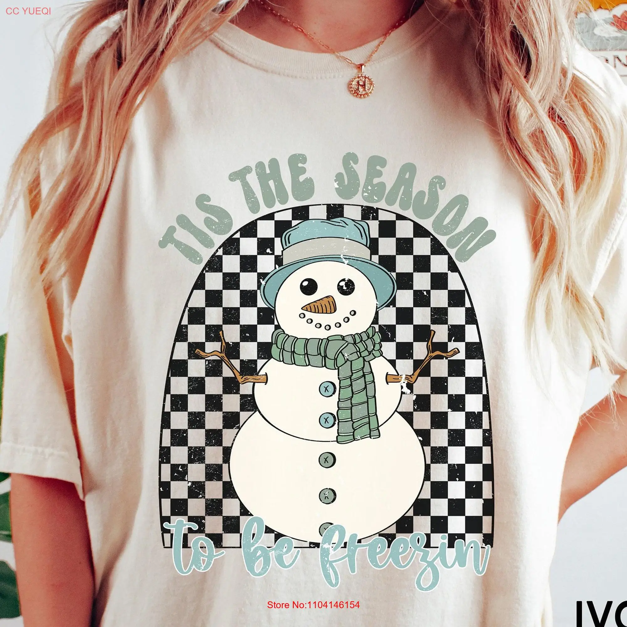 Comfort Colors Snowman T Shirt Tis the Season Freezing Always Cold Groovy Trendy Christmas Holiday Retro Winter for Women