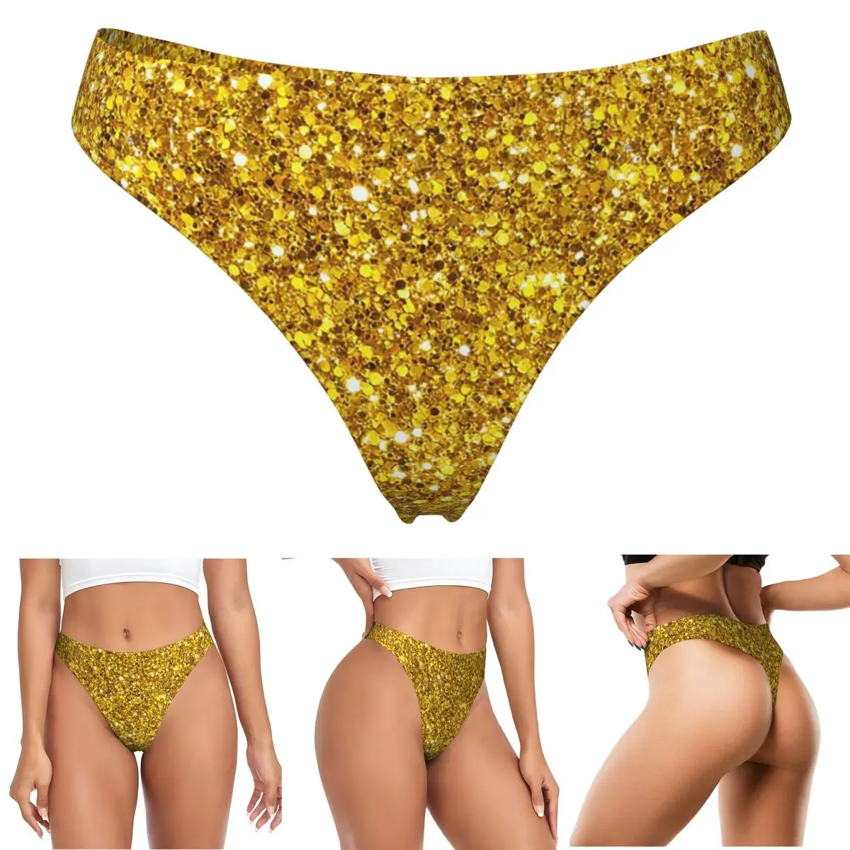 Maßgefertigte Gold-Glitter G-String Slips Atmungsaktive Damen-Stretch-Tangas Komfortable Unterwäsche