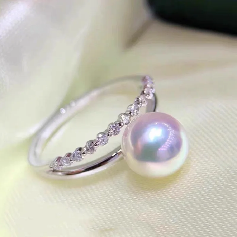 

Дизайнерские ювелирные изделия из серебра 925 пробы, регулируемые кольца с белым жемчугом 8-9 мм для женщин, женские элегантные аксессуары для вечеринок, ювелирные изделия