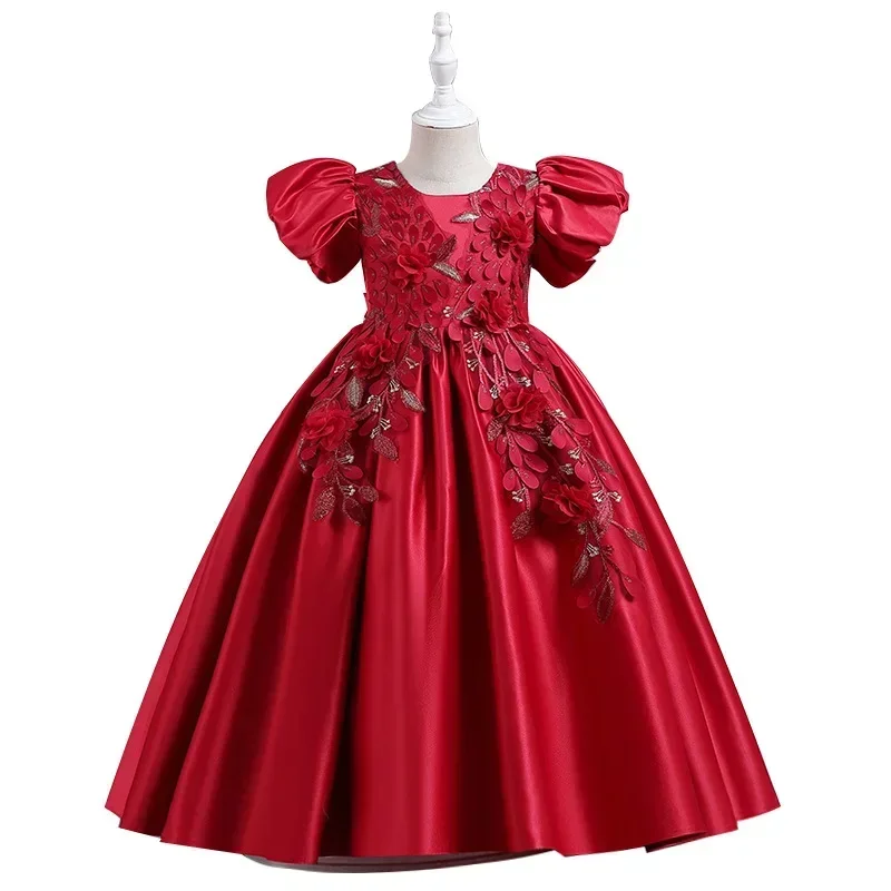 Vestido longo formal para meninas, vestido de princesa, estilo europeu e americano, menina flor, vestido de noiva para crianças, anfitrião piano