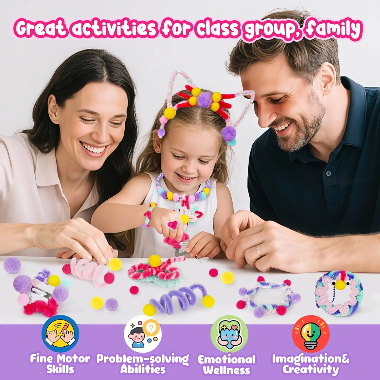 Kunst & Handwerk Schmuckherstellungs-Set, Mehrfarbige Chenille-Stiele, DIY Pfeifenreiniger Kunstbedarf für Kinder, Dekorationen, Geburtstagsgeschenke
