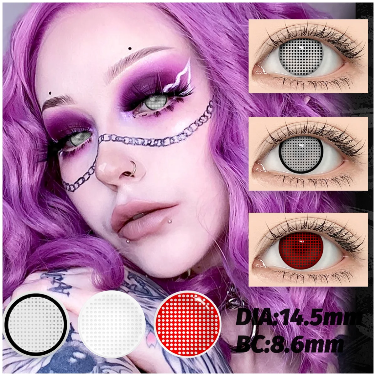VISUASHOW Blind Block Farbige Kontaktlinsen Weiß Schwarz 6-Monats-Linsen für Party Halloween Anime Cosplay Augen-Make-up Kontaktlinsen – Detail 19