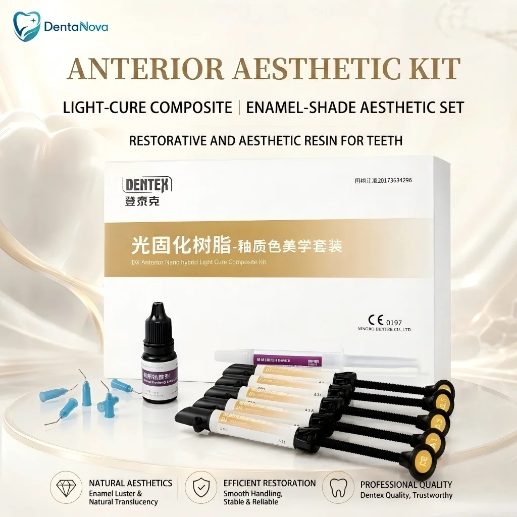 Kit estético para dientes anteriores Dentek, resina fotopolimerizable, kit estético de color de esmalte, restauración dental, resina blanqueadora