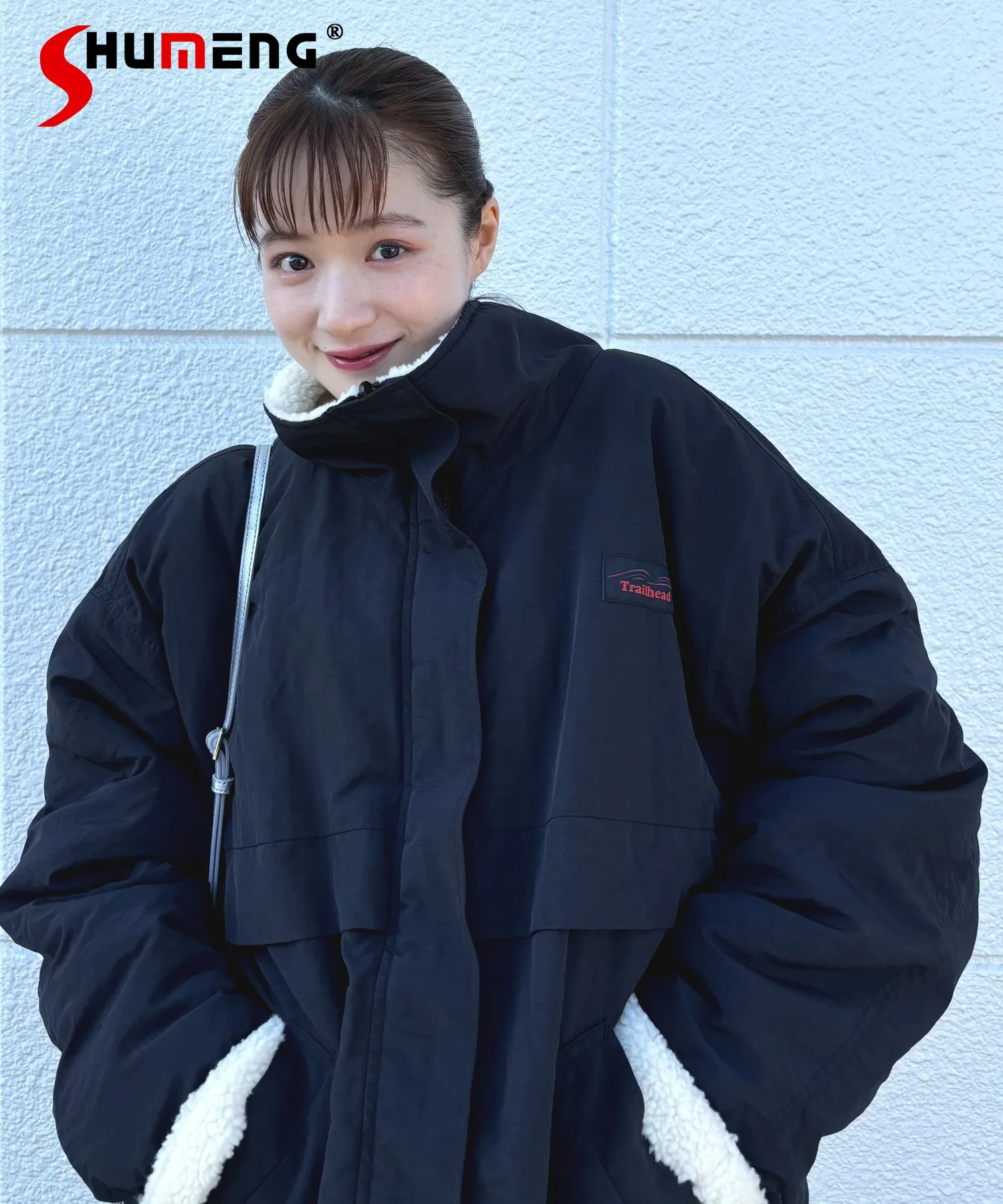 

Japanese Fashion Women's Loose Slim Workwear Style Short Parka Coat Winter Female Daily Casual Fleece Warm Short Jacket Coat