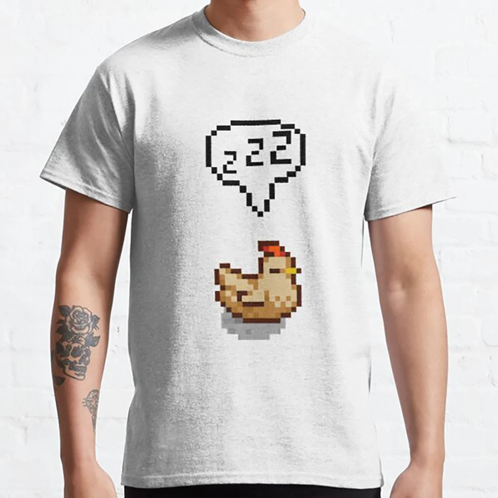

Stardew Valley Sleeping White Chicken Gift t shirt for fans Retro Pixel art Video game graphic clothes All size tops S-6XL