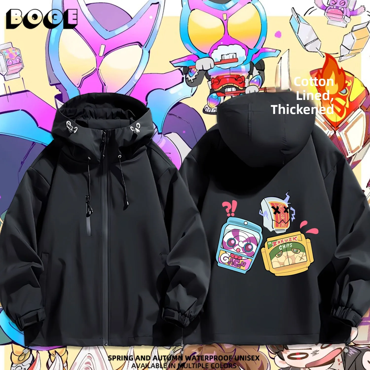 

Waterproof Thiened Cotton Knight Gavv Anime Masked Crus Spring Autumn Jaet Outerwear Casual Sle Hooded Zipper Closure
