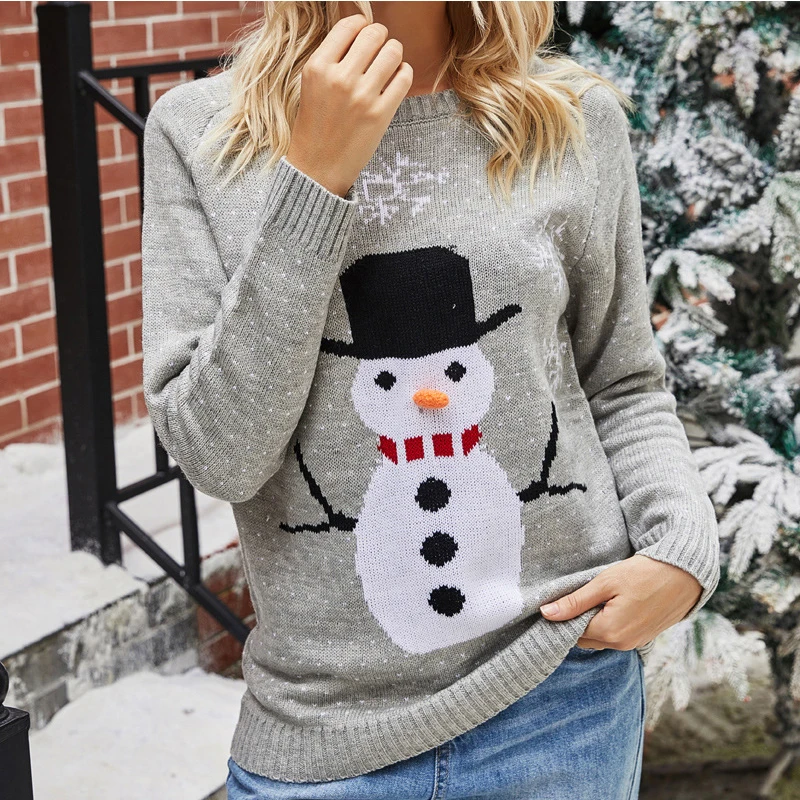 

Snowman Ugly Christmas Jumper Sweater 2023 Autumn Winter New Snowflake Jacquard Knitted Pullover Sweaters Tops for Women