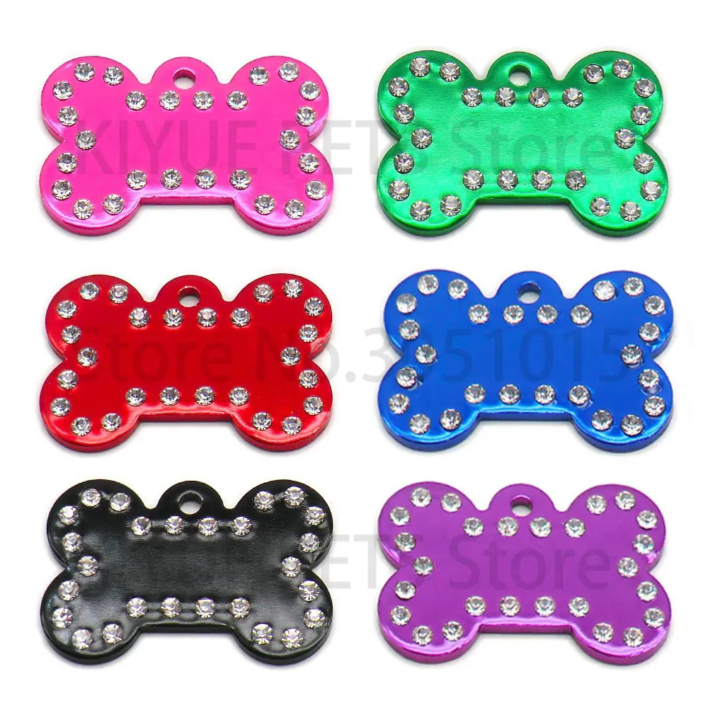Wholesale 20Pcs 2MM Dog Bone Diamond Decor Pet Id Tag Custom Engraved Love Name Phone Number Cat Dog ID Tag Charm Personalized