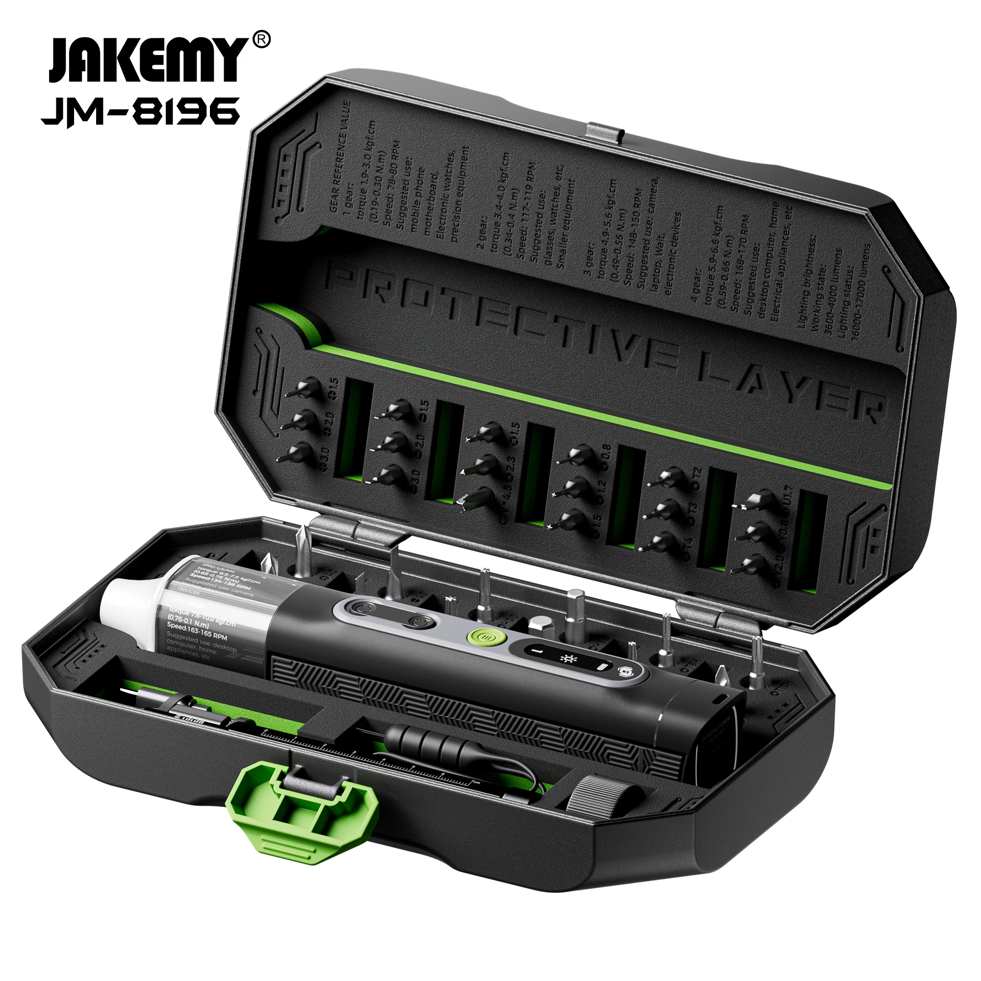 

JAKEMY JM-8196 Electric Screw Driver anti-rust treatment,high hardness and durability can provide 360” SHADOWLESS LIGHT Repair