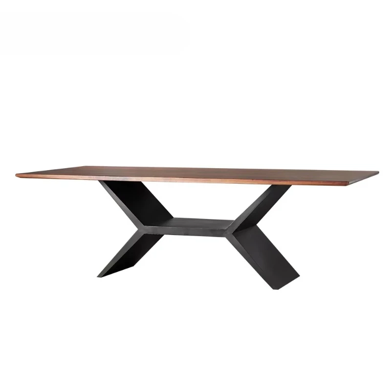 Modern simple solid wood dining table set Hotel meeting rectangular dining table Family restaurant