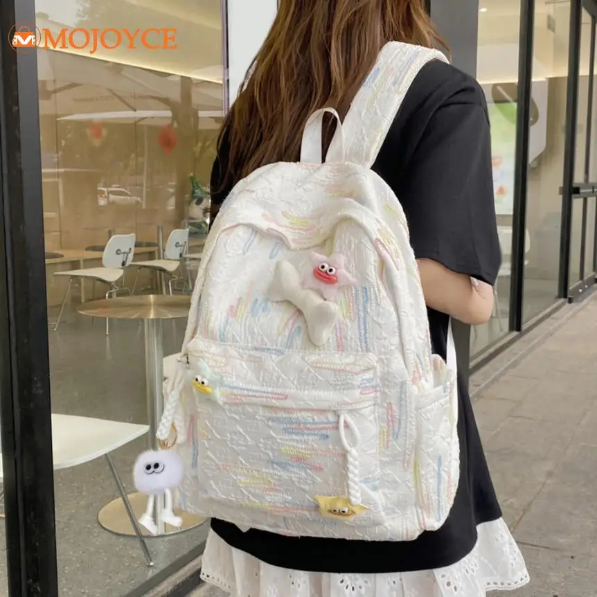 Korean Version Fashion Backpacks Candy Colored Students School Bags with Pendant Large Capacity Teen Daypack Aesthetic Book Bags