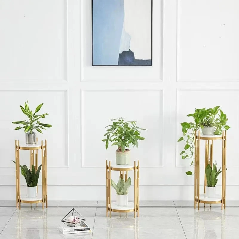 

Nordic Marble Floor Flower Shelves Multi-layer Iron Storage Rack Plant Stands Indoor Flowerpot Stand Decor Balcony Garden She