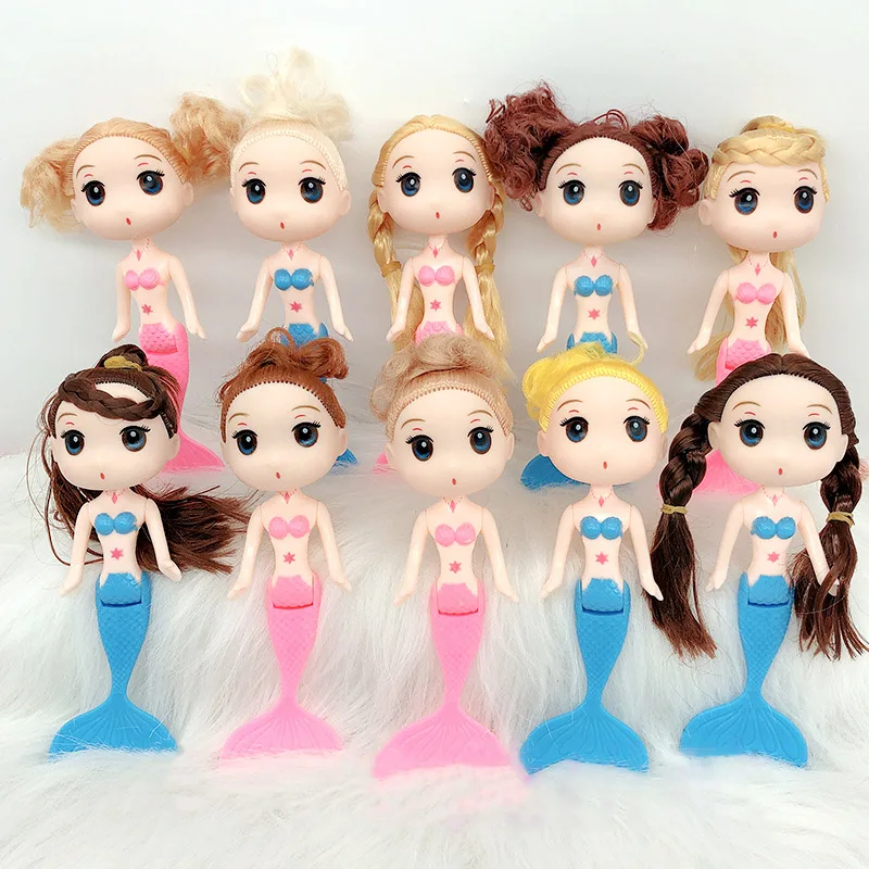 15CM Cute Mermaid Doll Children's Toys Doll Ornaments Pink Blue Lovely Doll Big Head Doll Girl's Household Toys Birthday Gift