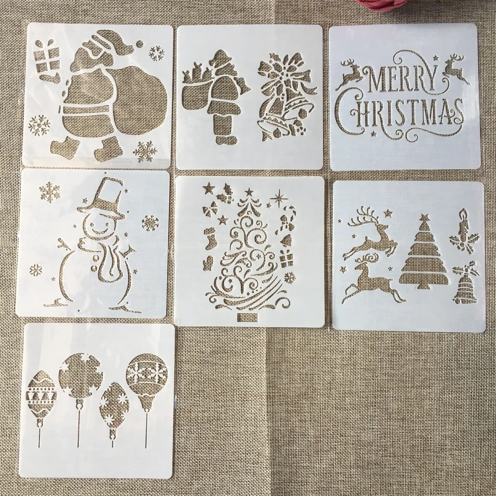 7Pcs 13cm Christmas Santa Clause Snowman DIY Layering Stencils Painting Scrapbook Coloring Embossing Album Decorative Template