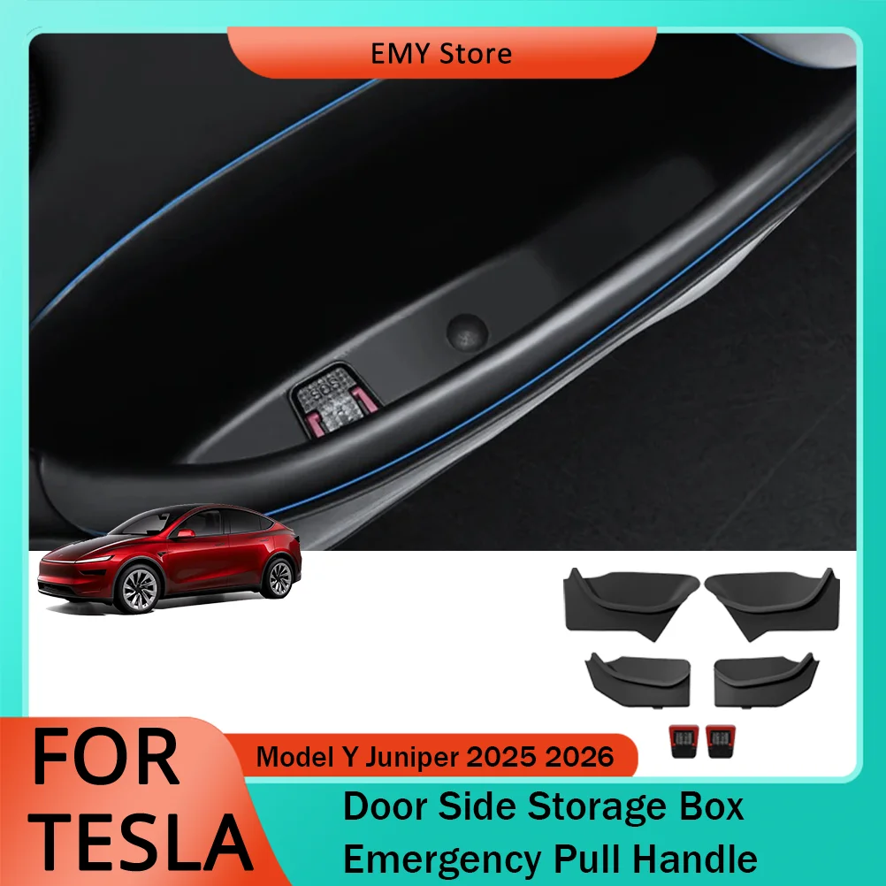 

For Tesla Model Y Juniper 2025 2026 TPE Door Side Storage Box Front Rear Interior Storage Tray Organizer Emergency Pull Handle