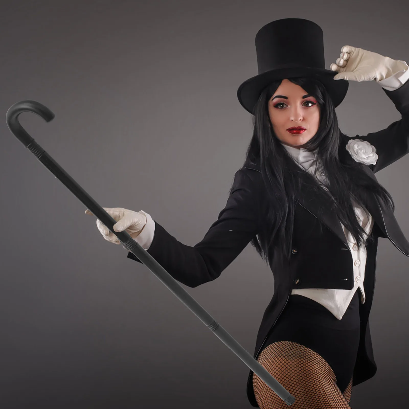 

1 set Magician Crutch Stick Full Black Design Halloween Party Cosplay Props Stage Performance Decoration Plastic Cane Toy