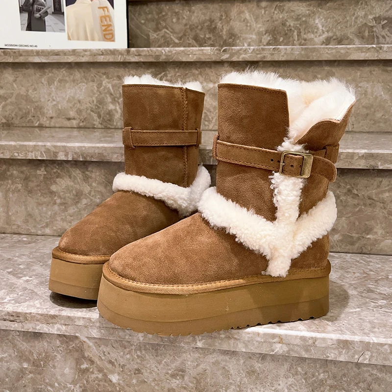 

Женские зимние ботинки на меху на плоской подошве, ботильоны на платформе, замшевая теплая обувь, новинка 2025, уютные короткие плюшевые зимние ботинки De Mujer Zapatos