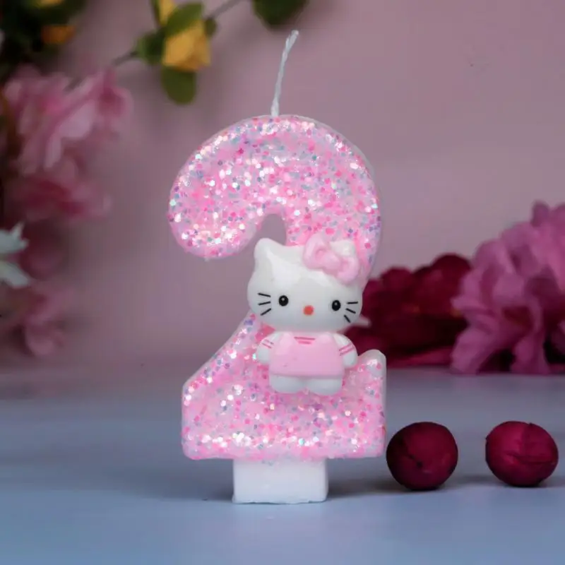 Hello Kitty Number Candle Sanrio Birthday Cake Decorate Anime Kt Cat Head Candle Wholesale Kawaii Birthday Cake Plug-In Gift