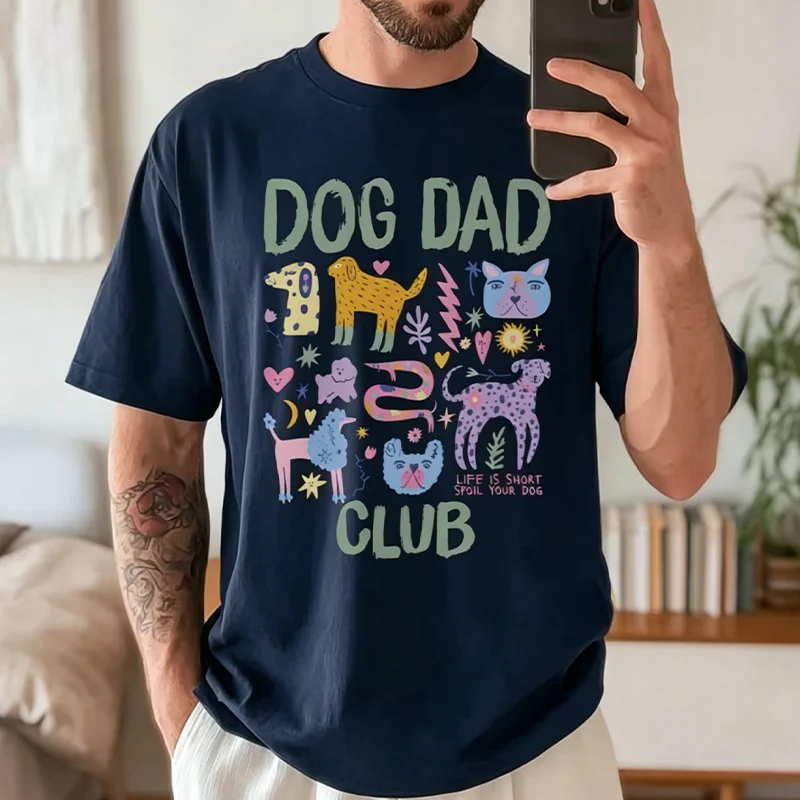Vintage-Dog-Dad-Club-Graphic-T-Shirt-Life-Is-Short-Spoil-Your-Dog-Casual-Cotton-Tee-Gift-for-Dad-Retro-Doodle-Style-Cotton-Tops