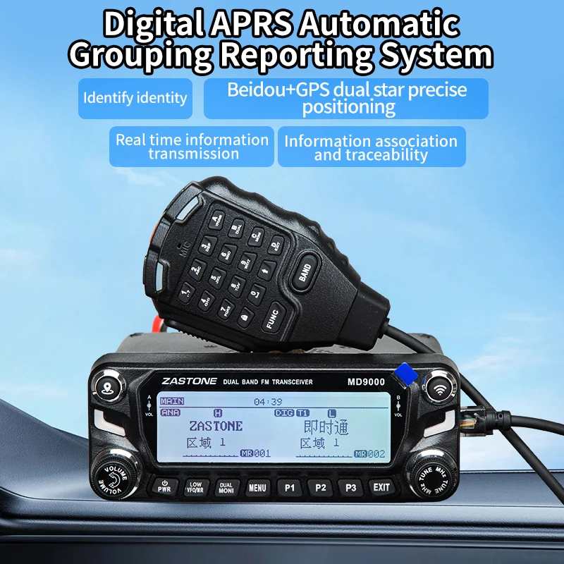 ZASTONE MD9000 DMR Cyfrowe Radiotelefon Samochodowy 50W Dwuzakresowe Mobilne Radio GPS APRS Walkie-talkie AES256 DTMF Transceiver Hamatora