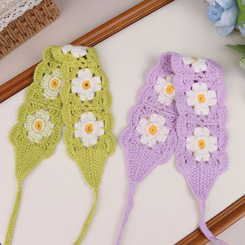 Bohemian Häkeln Turban Haar bänder Vintage Mode Haars chal für Frauen Blume stricken Urlaub Stirnband Kopf wickel Haarschmuck