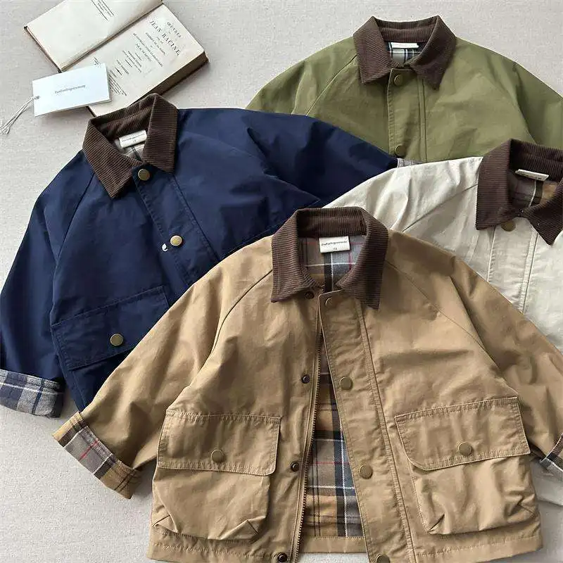 RAISE YOUNG Frühling Herbst Kinder Jungen Jacke Kariert mit Taschen Langarm Kleinkinder Oberbekleidung Mantel Kinder Jungen Jacke