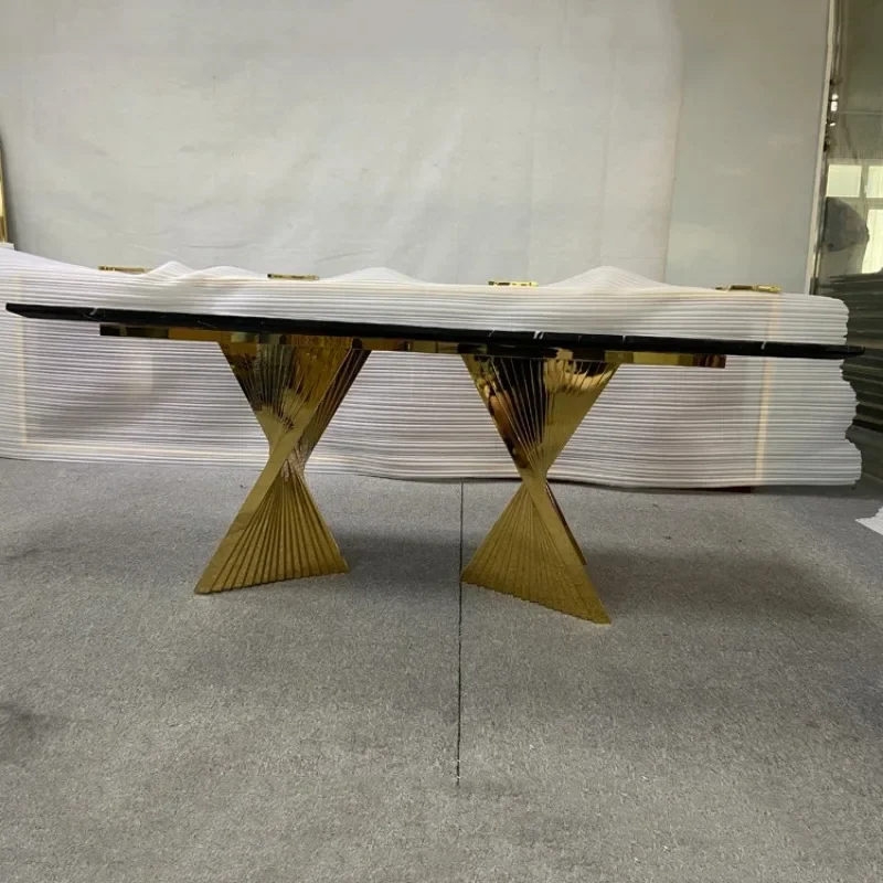 Selected Good Items Cross-border Luxury Black Marble Top Stainless Steel Base Event Dining Table