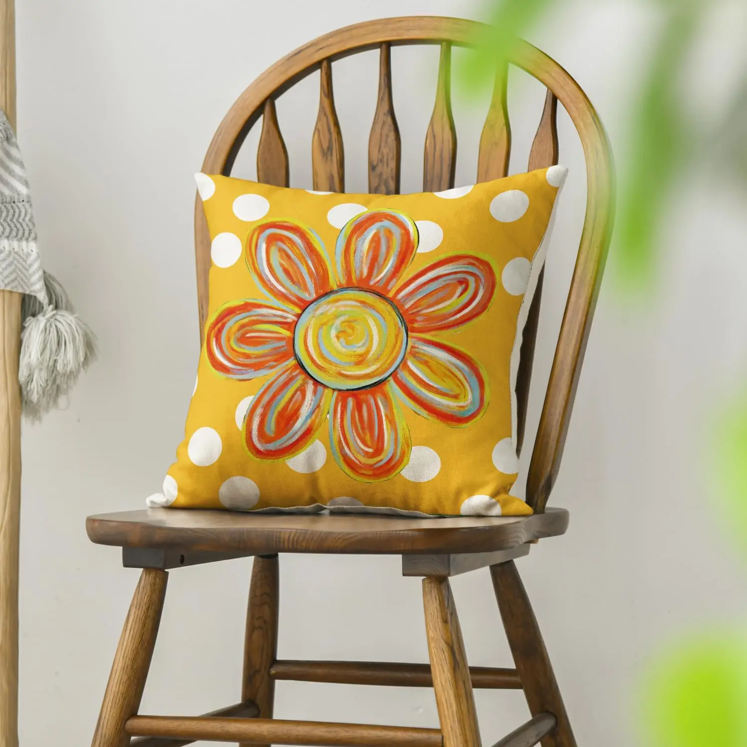 Summer Floral Throw Pillow Cover, Holiday Polka Dots Cushion Case Decoration for Sofa Couch Seasonal Home Decor Set of 2