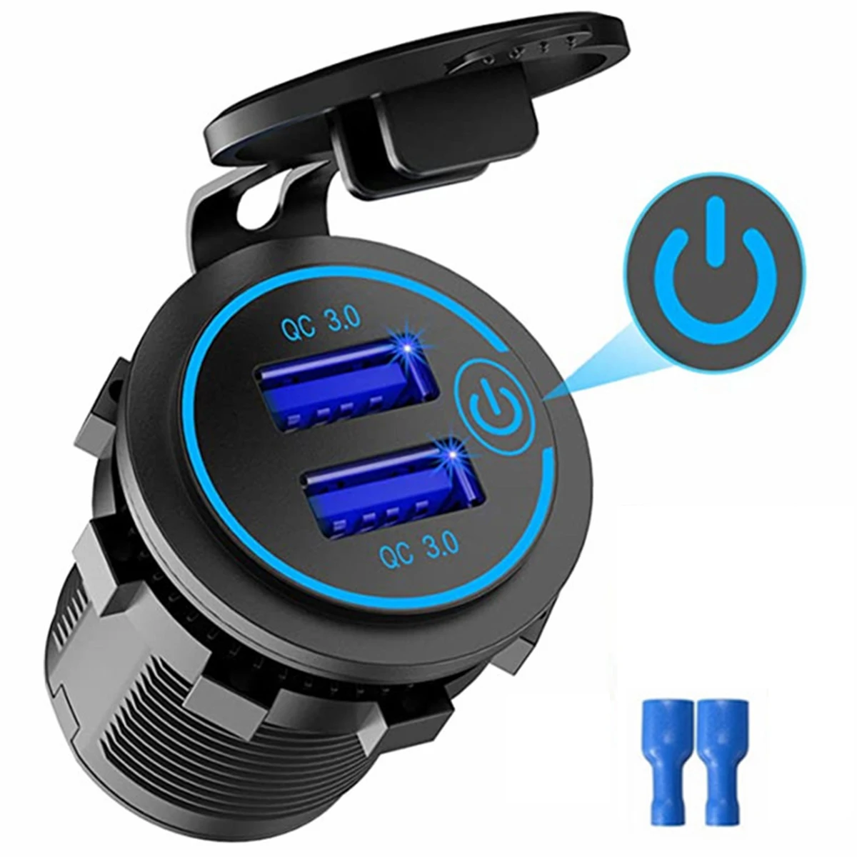 Chargeur USB double 12V/24V 36W QC 3.0 avec interrupteur tactile, étanche, universel, pour moto, voiture, camion, bateau, prise pour téléphone, tablette, appareil photo
