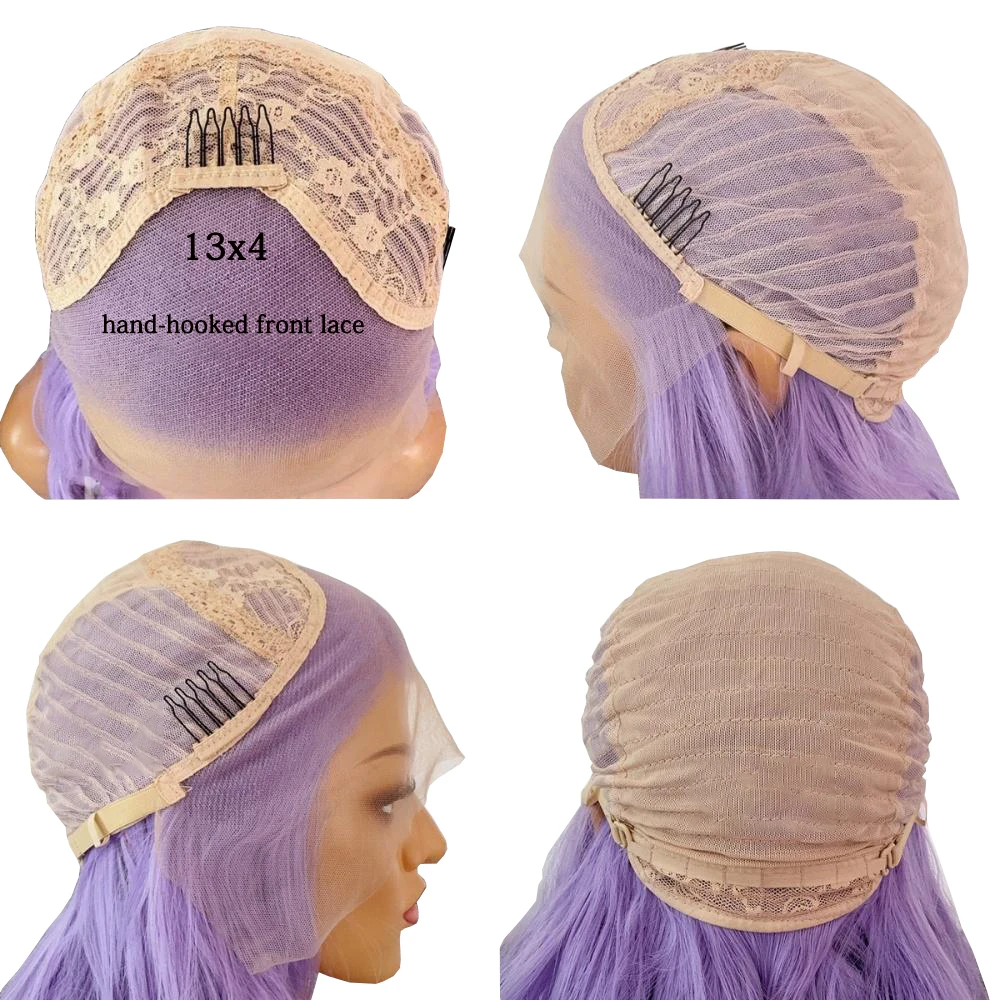 วิกผมสังเคราะห์แบบลูกไม้ด้านหน้า 13x4 สีม่วง ลอนคลื่น ขนาด 18-26 นิ้ว รุ่นใหม่ เหมาะสำหรับวิกคอสเพลย์แบบถักมือคุณภาพสูงสำหรับสุภาพสตรี