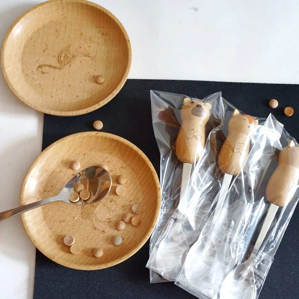 

4Pcs Wooden Handle Dessert Spoon Stainless Steel Coffee Ice Cream Spoon Stirring Flatware for Tea Jelly Milk Sugar