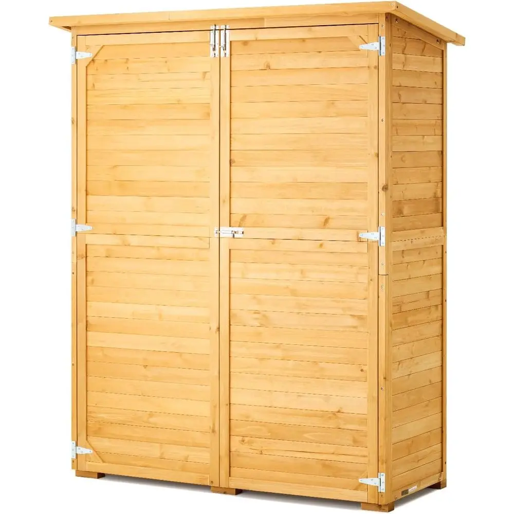 

Large Outdoor Wooden Storage Cabinet, Waterproof & Metal-Edged, Double-Lockable Garden Shed with Shelves, 55.1x23.6x67.5