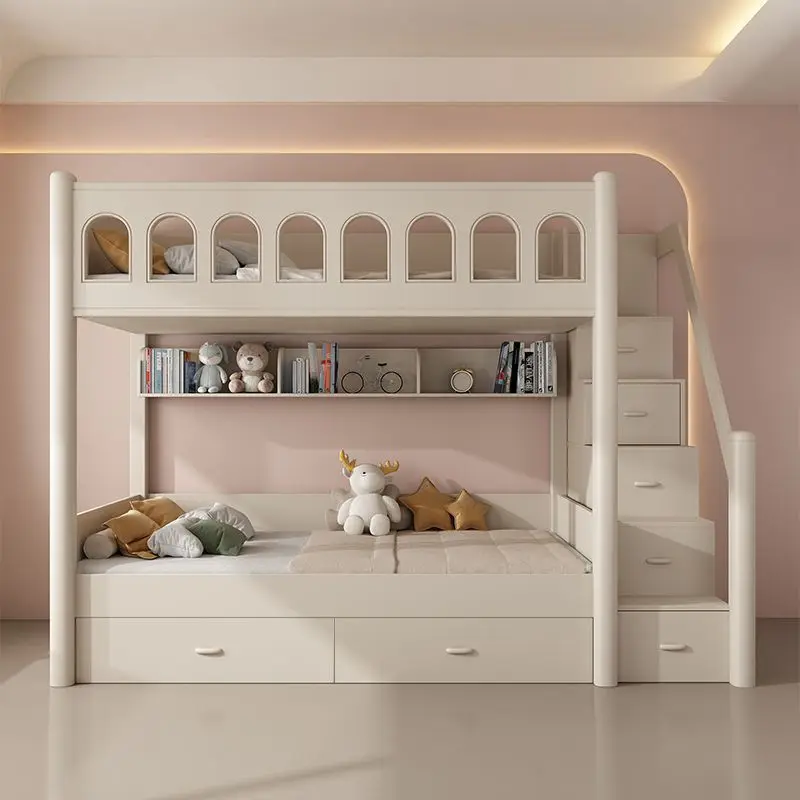 Multifunctional upper and lower beds, combined upper and lower bunk, mother and child bed, two-layer wardrobe integrated