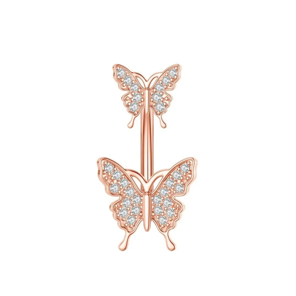 Flower Zircon Navel Ring Butterfly Sunflower Body Piercing Jewelry Rhinestone Piercing Heart Belly Button Ring Party Decoration