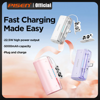 PISEN Mini Capsule 5000mAh Portable Charger Built-in Type-C And Lightning Cable Mini Portable Charger for iPhone Samsung Xiaomi