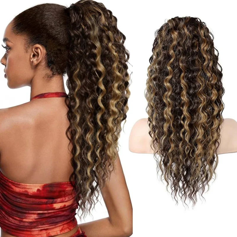 22 Inch Drawstring Curly Ponytail Wig for Women - Synthetic Fluffy Long Curly Hair Extension, Easy Styling for Daily/Dating/Part image 5