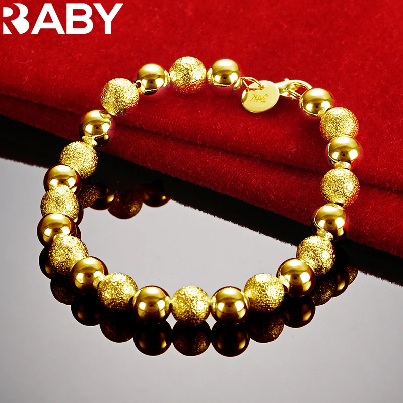 

URBABY 24K Gold 8MM Smooth Frosting Beads Bracelet Chain For Women Wedding Party Charm Accessories Fashion Jewelry Gift