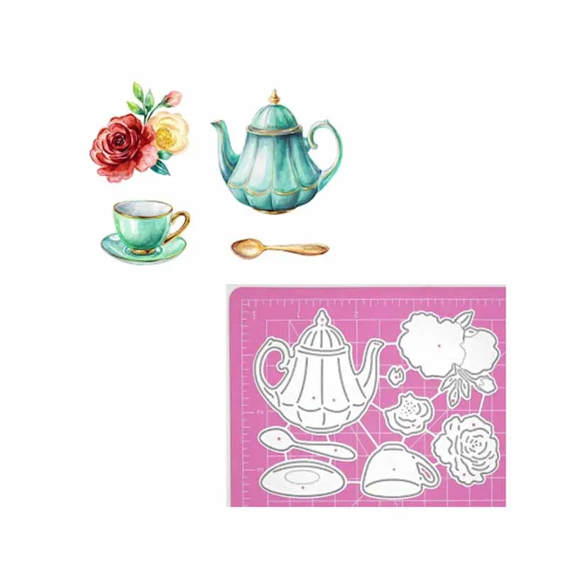 Blume Teetasse Teekanne metall schneiden stirbt geschnitten sterben form dekoration sammelalbum papier handwerk form punsch schablonen stirbt 1PCS