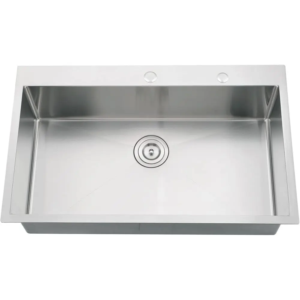 

33 Inch Drop in Kitchen Sink, 33 x 19 StainlSteel Kitchen Sink Top Mount Single Bowl 16 Gauge Deep Basin with Drain Strainer
