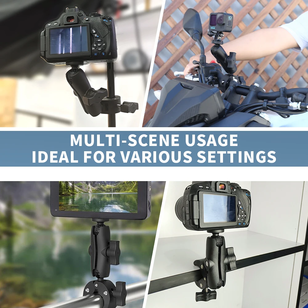 Super Clamp Action Camera Mount 360° Ballhead Magic Arm Double Ball Head Adapter with Thread for Insta360 for GoPro Camera Clip