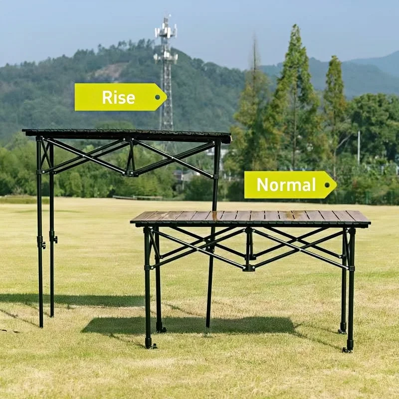 Outdoor Folding Long Table Practical Height Adjustable Camping Table Portable Lightweight Roll Tables With Storage Drawer