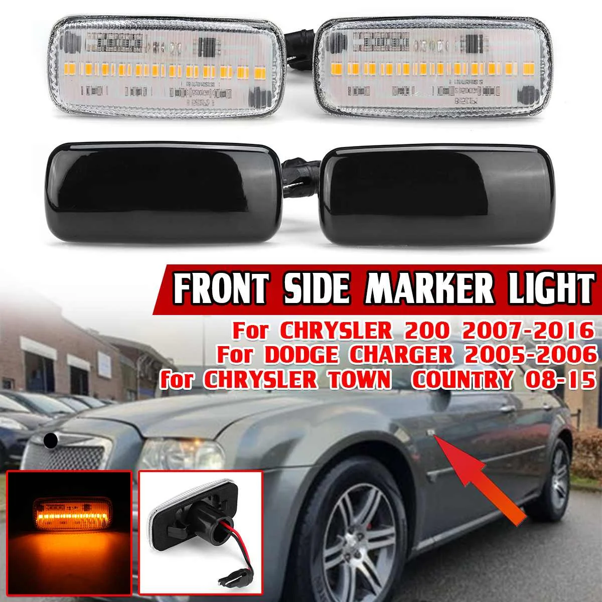 Pair LED Side Marker Lights Turn Signal Light Lamp For Chrysler 200 07-16 Chrysler 300 05-06 Sebring 07-17 Town Country 08-16