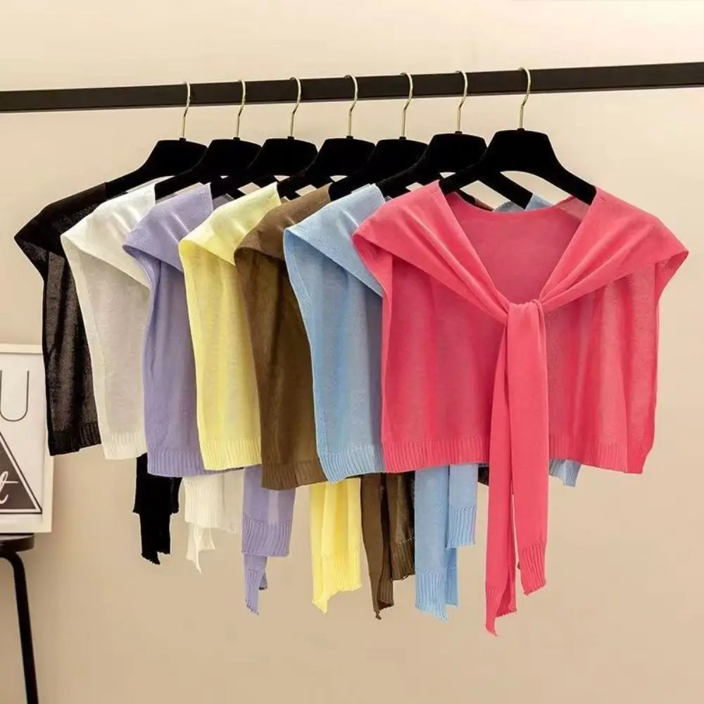 Korean Style Thin Knitted Shawl Knot Design Lightweight Fake Collar Neck Guard Air Conditioning Scarf Women Girls