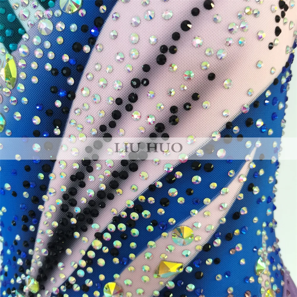 LIUHUO Ice Dance Figure Skating Dress Women Girl Teen Customize Costume Performance Competition Leotard Roller Gradient Blue Kid