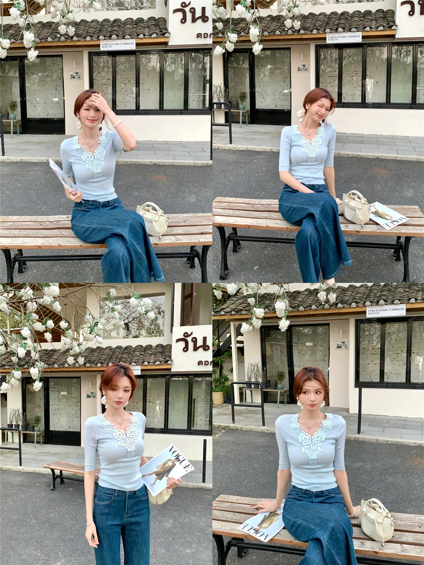 

Женский вязаный топ из смесовой шерсти с кружевными вставками, с коротким рукавом, мягкий, удобный, дышащий, весна-лето, новый стиль, корейский универсальный топ