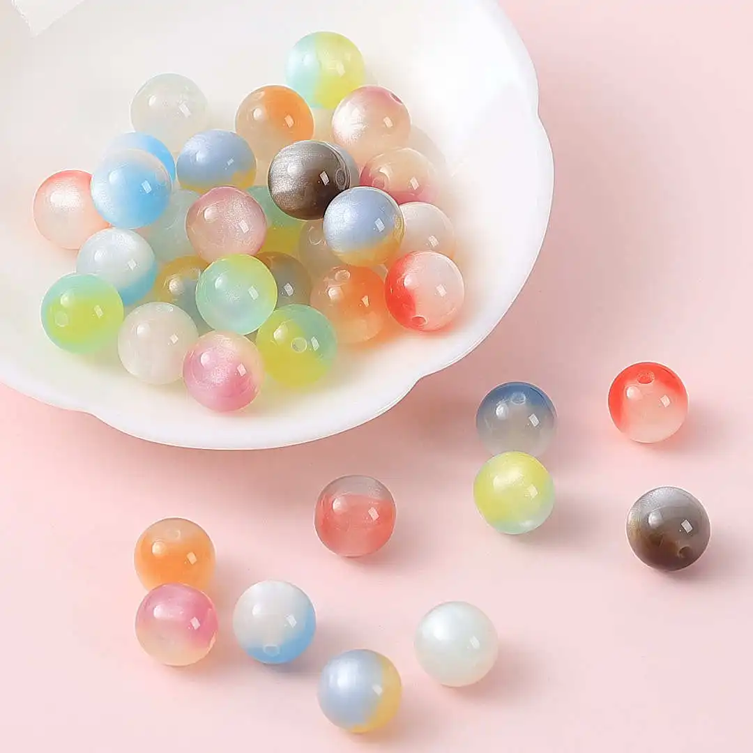 20Pcs10mmTwo‑Tone Cat Eye Resin Beads, Aurora Shimmer Dreamy Starry Sky Round Loose Spacer Beads For DIY Jewelry Making Supplies